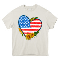Cream usa flag heart with sunflower Heavy Core Tee - HRA Design Shop