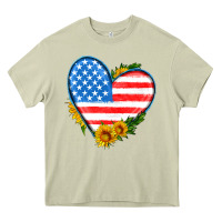 Mossy usa flag heart with sunflower Heavy Core Tee - HRA Design Shop