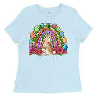 Baby Blue Easter rainbow Bunny Easter Day Ladies Tee - Neo Western
