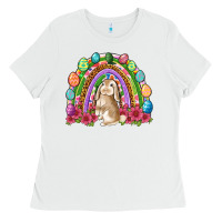 White Easter rainbow Bunny Easter Day Ladies Tee - Neo Western