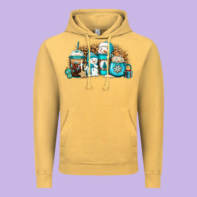 Winter Snowman Coffee Cups Vintage Hoodie Designed By Jasminsmagicworld
