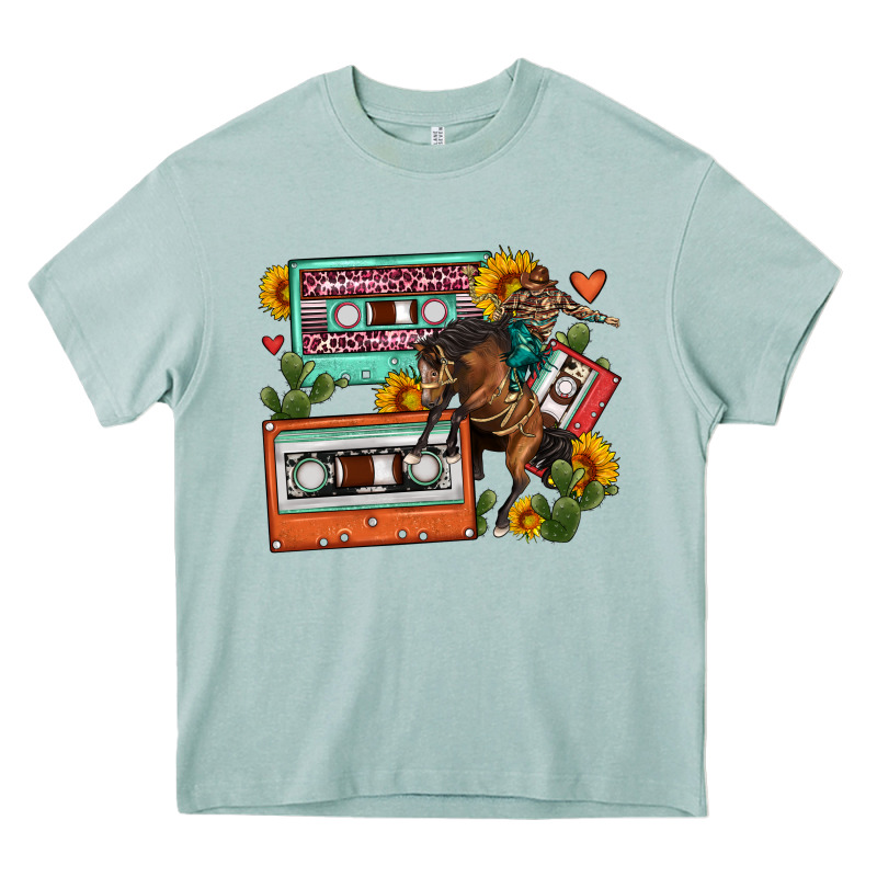 Rodeo Sunflower Cactus Cassette Heavy Core Tee by FaDigitalArtStudio | Teevron