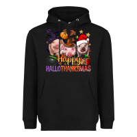 Black Happy Hallothanksmas Pigs Heavyweight Hoodie - NancyCooperArtShop