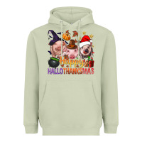 Matcha Happy Hallothanksmas Pigs Heavyweight Hoodie - NancyCooperArtShop