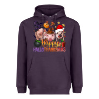 Plum Happy Hallothanksmas Pigs Heavyweight Hoodie - NancyCooperArtShop