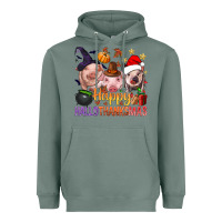 Sage Happy Hallothanksmas Pigs Heavyweight Hoodie - NancyCooperArtShop