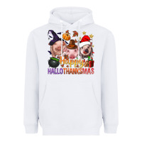 White Happy Hallothanksmas Pigs Heavyweight Hoodie - NancyCooperArtShop