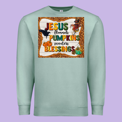 Jesus Flannel's Pumpkins Blessings Premium Sweatshirt Designed By Tumblerdesignbyshophia