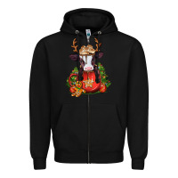Black christmas baby cow hot cocoa Zipper Hoodie - Jasminsmagicworld