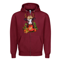 Burgundy christmas baby cow hot cocoa Zipper Hoodie - Jasminsmagicworld