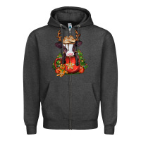 Charcoal Heather christmas baby cow hot cocoa Zipper Hoodie - Jasminsmagicworld