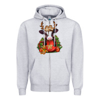 Heather Grey christmas baby cow hot cocoa Zipper Hoodie - Jasminsmagicworld