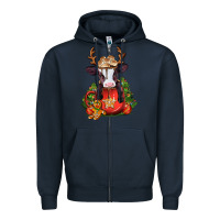 Navy christmas baby cow hot cocoa Zipper Hoodie - Jasminsmagicworld