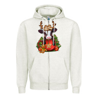 Oatmeal Heather christmas baby cow hot cocoa Zipper Hoodie - Jasminsmagicworld