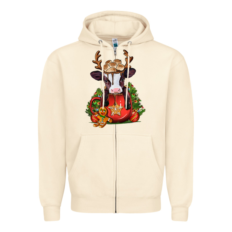 Christmas Baby Cow Hot Cocoa Zipper Hoodie by Jasminsmagicworld | Teevron