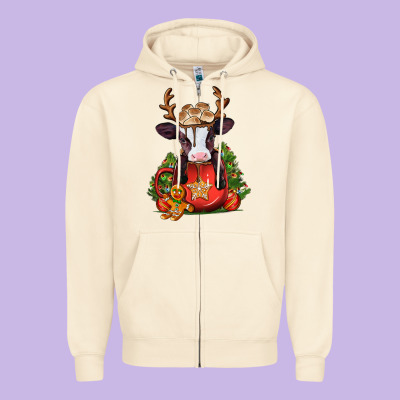 Christmas Baby Cow Hot Cocoa Zipper Hoodie Designed By Jasminsmagicworld