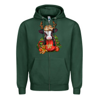 Sports Green christmas baby cow hot cocoa Zipper Hoodie - Jasminsmagicworld