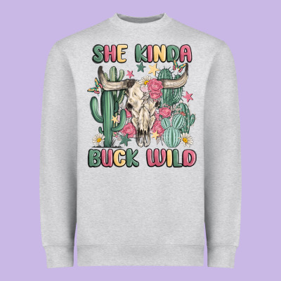 She Kinda Buck Wild Heavyweight Sweatshirt Designed By Maliassmallbusiness