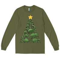 Army Green dinosaur christmas tree Long Sleeve Tee - MaliasSmallBusiness