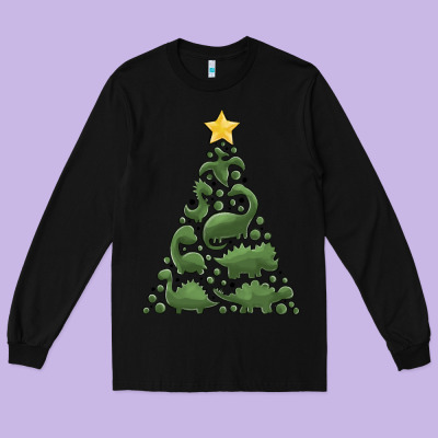 Dinosaur Christmas Tree Long Sleeve Tee Designed By Maliassmallbusiness