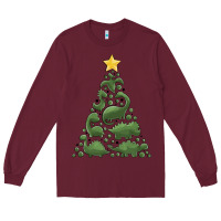 Burgundy dinosaur christmas tree Long Sleeve Tee - MaliasSmallBusiness
