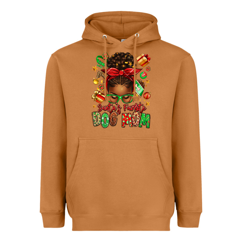 Santas Favorite Dog Mom Afro Messy Bun Heavyweight Hoodie by texasbilliewilder | Teevron