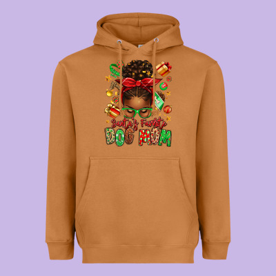Santas Favorite Dog Mom Afro Messy Bun Heavyweight Hoodie Designed By Texasbilliewilder