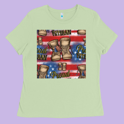 Proud Veteran Seamless Pattern Ladies Tee Designed By Hra Design Shop