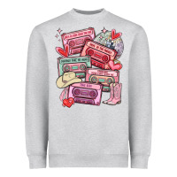 Heather Grey valentines day cassette tapes Heavyweight Sweatshirt - MaliasSmallBusiness