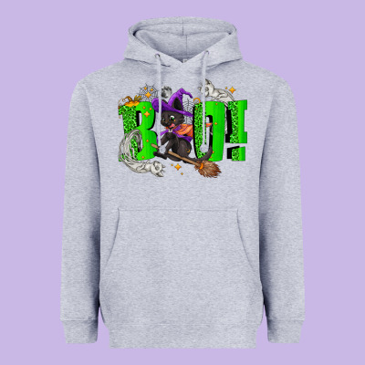 Boo! With Black Cat Halloween Heavyweight Hoodie Designed By Nancycooperartshop