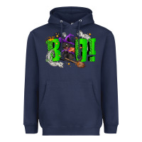 Navy Boo! with black cat Halloween Heavyweight Hoodie - NancyCooperArtShop