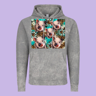 Western Cowhide Sunflower Baby Pig Vintage Hoodie Designed By Barkaloodesign