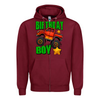 Burgundy birthday boy monster truck Zipper Hoodie - Jasminsmagicworld