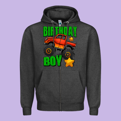 Birthday Boy Monster Truck Zipper Hoodie Designed By Jasminsmagicworld