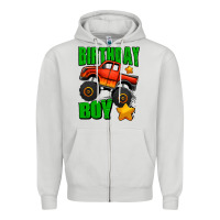 Dove Grey birthday boy monster truck Zipper Hoodie - Jasminsmagicworld