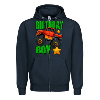 Navy birthday boy monster truck Zipper Hoodie - Jasminsmagicworld