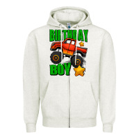 Oatmeal Heather birthday boy monster truck Zipper Hoodie - Jasminsmagicworld