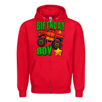 Red birthday boy monster truck Zipper Hoodie - Jasminsmagicworld