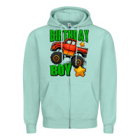 Seafoam birthday boy monster truck Zipper Hoodie - Jasminsmagicworld