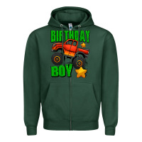 Sports Green birthday boy monster truck Zipper Hoodie - Jasminsmagicworld