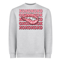Heather Grey xoxo checker lips Heavyweight Sweatshirt - MaliasSmallBusiness
