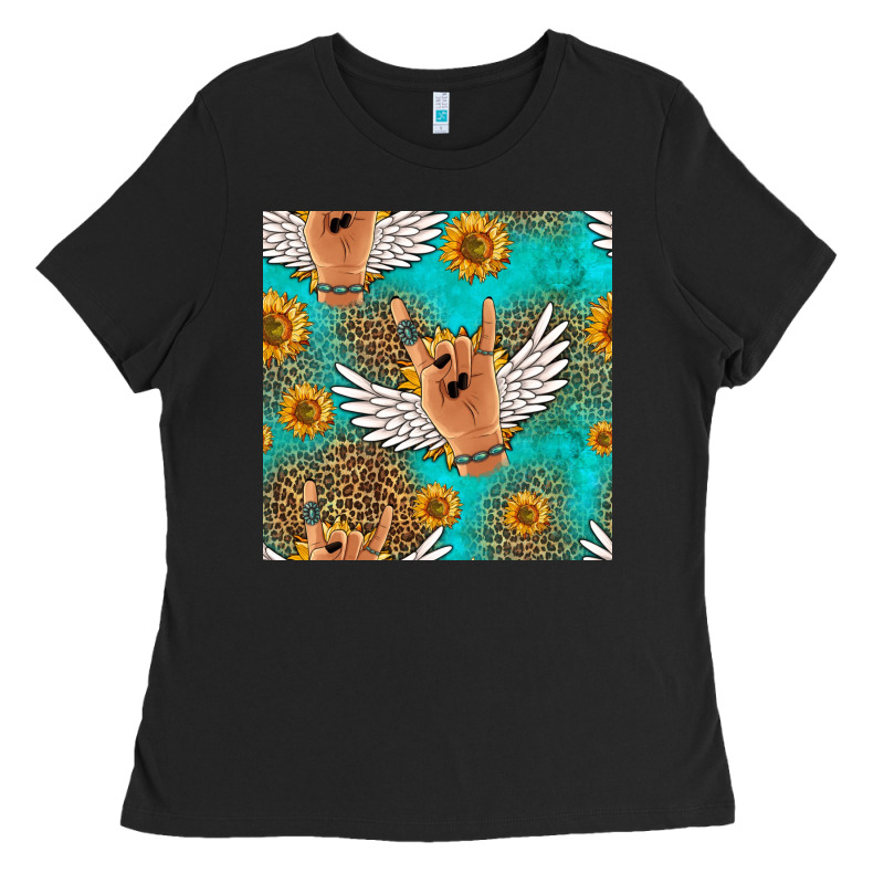 Rock N Roll Hands Seamless Pattern Ladies Tee by HRA Design Shop | Teevron