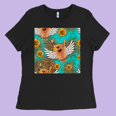 Rock N Roll Hands Seamless Pattern Ladies Tee Designed By Hra Design Shop