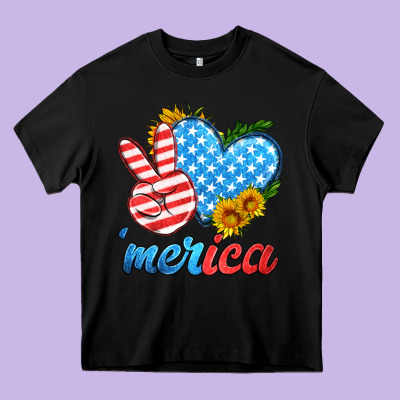 America With Heart Heavy Core Tee Designed By Hra Design Shop