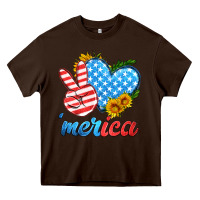 Chocolate Brown america with heart Heavy Core Tee - HRA Design Shop