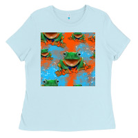 Baby Blue funny frogs seamless pattern Ladies Tee - HRA Design Shop