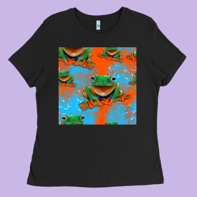 Funny Frogs Seamless Pattern Ladies Tee Designed By Hra Design Shop