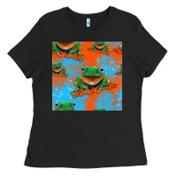 Black funny frogs seamless pattern Ladies Tee - HRA Design Shop