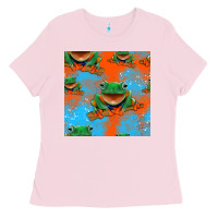 Bubblegum Pink funny frogs seamless pattern Ladies Tee - HRA Design Shop