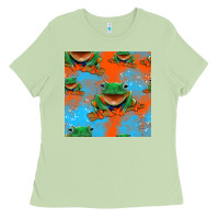 Matcha funny frogs seamless pattern Ladies Tee - HRA Design Shop